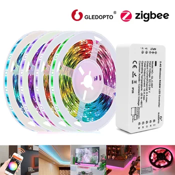 20m Zigbee 3.0 RGBW RGBWW Tira de Led SMD 5050 5M 10M Flexível Luz Dimmable DC12V Power Kit Completo Alexa Inicial do Google Voice Control