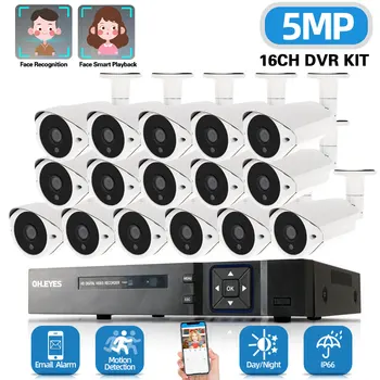 16 Canais DVR Kit de 5MP 8CH do IP do CCTV DVR da Câmera da Segurança Home System Set ao ar livre AHD Câmera da Bala Kit de Vigilância de Vídeo 16CH de 2MP