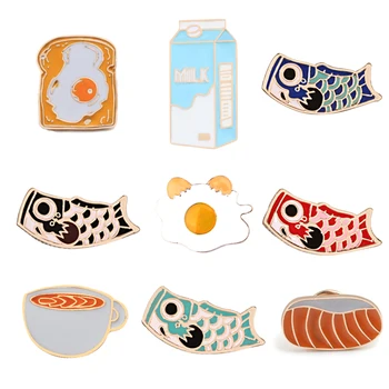 A Comida japonesa, Broches Leite Peixe Koi Alfinetes de Lapela Saco Decorativos, Roupas, Jóias Pão de Ovo de Chá de Esmalte Pin Emblema do unisex Broche de Presente