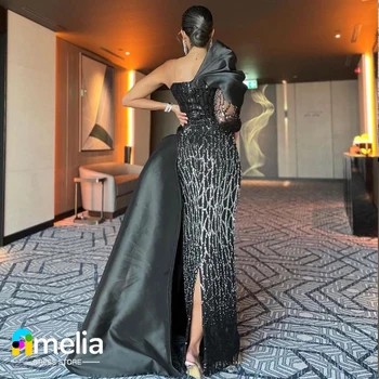 Amelia De Um Ombro Dubai Prom Vestido De Mangas Compridas Vestido De Noite, Com Fethers Comprimento Do Tornozelo Mulheres Vestido De Festa De Casamento 2023