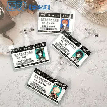 Anime Genshin Impacto Xiao Venti Hu Tao Zhongli Cartão de identificação do Estudante de Placa de Barramento Caso do Aluno Chaveiro de Cosplay dos desenhos animados Pingente de Chave anéis