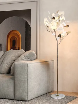 Bela Árvore de Lâmpadas de Assoalho para o Sofá da Sala Luz de Cabeceira de Arte Moderna de Decoração de Casa de Ginkgo Folha em Pé dispositivo elétrico de Iluminação
