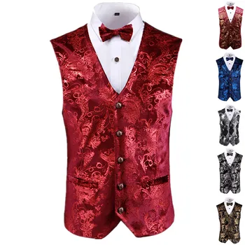 Colete os Homens Luxo de Ouro Impresso Vest Homens de Grande Tamanho 4XL 5XL Vermelha Azul Prata de Casamento Colete para Homens