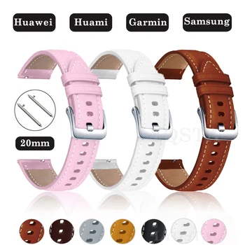 Couro 20mm Smartwatch Correias Para Samsung Galaxy Watch 5/4 44 mm 40 mm Pulseira para Huami Amazfit GTS 4/3/2 2e/GTR 42mm Pulseira