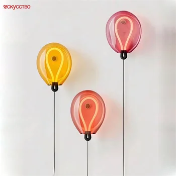 Designer Nórdicos Vidro Colorido Balão De Led, Lâmpada De Parede Com Cabo Conector Para A Sala De Moda De Decoração De Casa De Cabeceira Arandelas De Luzes