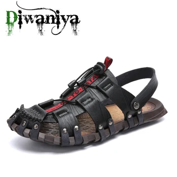 Diwaniya Verão Homens Sandálias Respirável Homens Sandálias de Praia Casual Sapatos de Alta Qualidade em Couro Genuíno Calçados masculinos Tamanho Plus 38-47