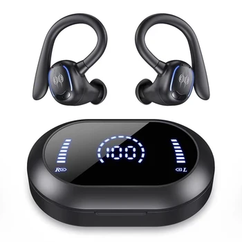 Fones De Ouvido Sem Fio Gancho De Orelha Fone De Ouvido Bluetooth 5.3 Fone De Ouvido Impermeável Auscultadores Desportivos De Redução De Ruído Controle De Voz Chamada De Função
