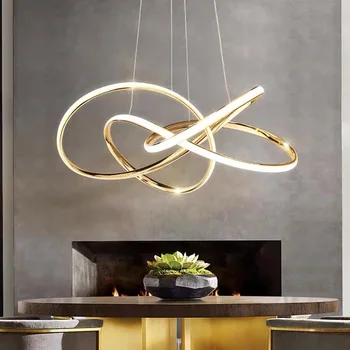 Gold Concluído Nórdicos LED Moderna e Lustres Geométricas da Linha de Lâmpada Para a Cozinha de estar sala de Jantar lustre pendente Hanging Lamp