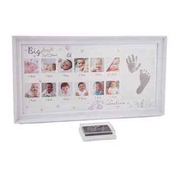 Handprint do bebê e da Pegada do Frame da Foto de Crafy de Tinta para 12 Meses o Meu Primeiro Ano de DIY Molduras Bebê Recém-nascido Dom