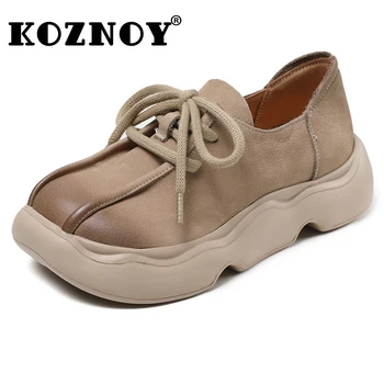 Koznoy 4cm Nova Lolita Sapatos de Camurça de Vaca Couro Genuíno Mary Jane Plataforma Plataforma Cunha Senhoras de Laço Confortável Mauricinho Menina de Moda