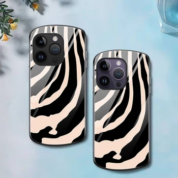 Listras de Zebra Telefone de Caso para o Iphone 11 14 13 12Mini Pro Max XS X XR 7 8Plus SE2022 de Luxo Oval em Vidro Temperado Tampa Carcasa