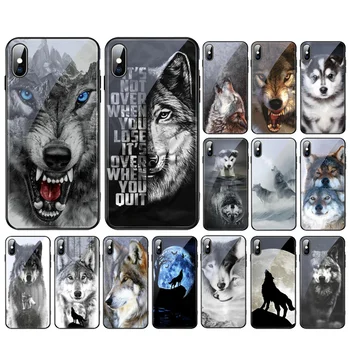 Lobo Animal de Vidro telefone de caso Para o iPhone 15 14 13 Pro Max 12 11 Pro Max XS Caso de Telefone Celular Funda