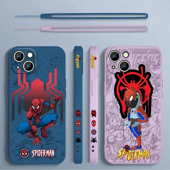 Marvel Homem Aranha Caso de Telefone Para o iPhone da Apple 14 13 12 11 mini Pro 8 7 6 6 Plus XR XS X Max Líquido Esquerda Cobertura do cabo