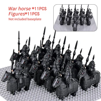 MOC Cavaleiros Medievais Cavalo de Guerra Cavalaria Pesada Guerreiros de Ferro Buda cavalo de batalha Figuras de Construção de Blocos de Tijolos de Brinquedos Para as Crianças presentes