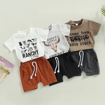 O bebê Meninos 2Pcs de Verão, Roupas de Manga Curta Dinossauro T-Shirt de Impressão Camo Print Conjunto de Shorts