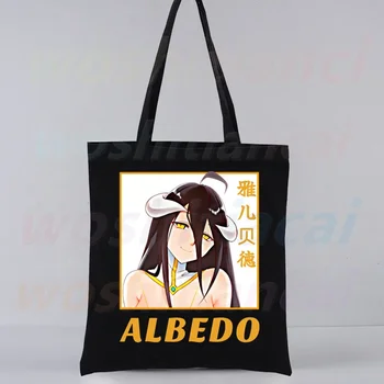 Overlord Anime Albedo Ainz Mulheres Simples Pacote De Preto Saco De Lona Sacos De Ombro, Bolsas Casuais Compras Meninas Bolsa