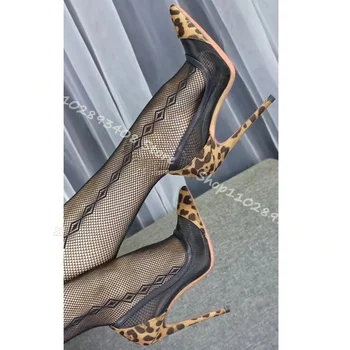 Patchwork Design De Estampa De Leopardo Bombas De Bico Fino E Salto Alto Superficial Moda Primavera Vestido De Festa De Bombas De Zapatos Para Mujere
