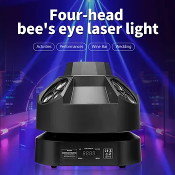 Quatro cabeça da abelha olho do laser de DIODO emissor de luz controlado por voz ponto de laser de luz baatmosphere palco de luz sete cores girando co
