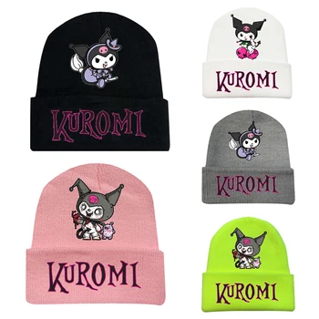 Sanrio Kuromi Bonito Mulheres de Chapéu de Gorro de Malha Cap Inverno Quente Macio Cartoon Bordado de Esqui Caps Meninas do Hip-hop Personalidade Fria Chapéu