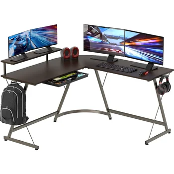 SHW Vista em Forma de L de Mesa com Suporte de Monitor, Expresso mesa mesa mesa de escritório
