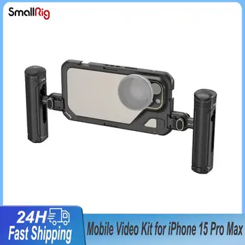 SmallRig Telefone Móvel Gaiola Kit para iPhone 15 Pro Max Wireless Controle de Liberação Rápida Alça Lateral de Vídeo Gaiola para iPhone 15pro