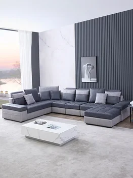Sul, simples, moderno tecido de sofá combinação de sofá em forma de U de grande porte sala de estar Nórdicos três pessoas sofá