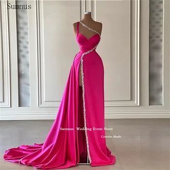 Sumnus Fuchsia Prom Vestido Vintage Sereia Alta Fenda De Cetim Vestido De Noite Vestidos Elegantes Vestidos De Festa Para Mulheres 2023