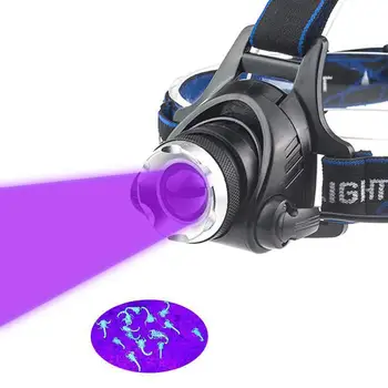 UV Farol Recarregável Farol UV do DIODO emissor de Luz do Farol Ultravioleta Lanterna de Cabeça Ampliáveis para a Noite de Pesca Camping Caminhadas