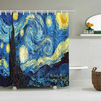 Van Gogh Pintura a Óleo Cortina de Chuveiro do Poliéster Impermeável Tecido de Cortina de Chuveiro com Ganchos de Decoração de Banheiro Banheira de Tela