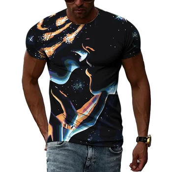 Venda quente de Homens de Personalidade Abstrata de Cores de Gráficos 3D Impresso T-shirt de Moda Casual Street Style Verão Hip Hop T-shirt