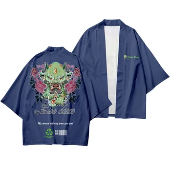 Verão De Casal Impresso Quimono Tradicional Japonês Homens Asiáticos Macho Solta Short Sleeve Top Calças De Lazer Streetwear