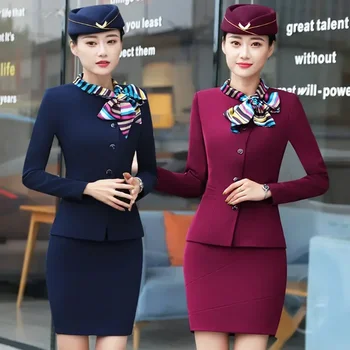 Verão Novo Voo, Aeromoça Uniforme de Aviação Profissional das Mulheres Hotel de Trabalho Terno Desgaste do Trabalho Casaco Saia